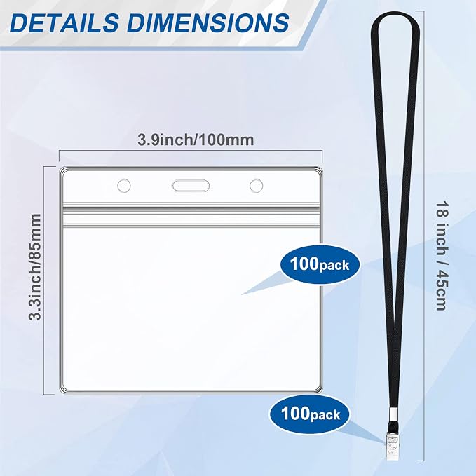 100Pcs Lanyards for Id Badges and 100 Pcs Clear Plastic Horizontal Name Badge - Image 3