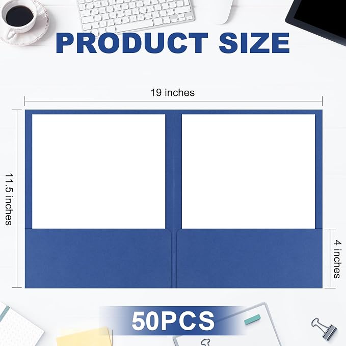 Kisston 50 Pack Executive Twin Pocket Folders Letter Size Blue - Image 2