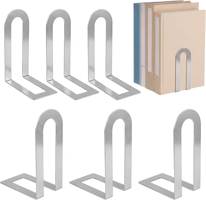 Chunful 6 Pcs Sliver Modern Metal Book Ends by Chunful