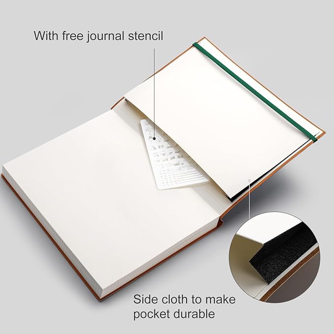 AHGXG Bullet Dotted Journal - Large A4 Notebook Dotted, 8.5''×11'', 320 Pages Dot Grid Notebook, 100gsm Thick Paper, Leather Softcover, with Journal Stencils, Inner Pocket - Green-DeskLoop Office