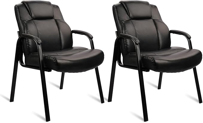 CLATINA Big & Tall 500 lb. Guest Chair, Leather Reception Chairs with Padded Arm Rest for Waiting Room Office Home and Meeting Conference-Black, 2 Pack-DeskLoop Office