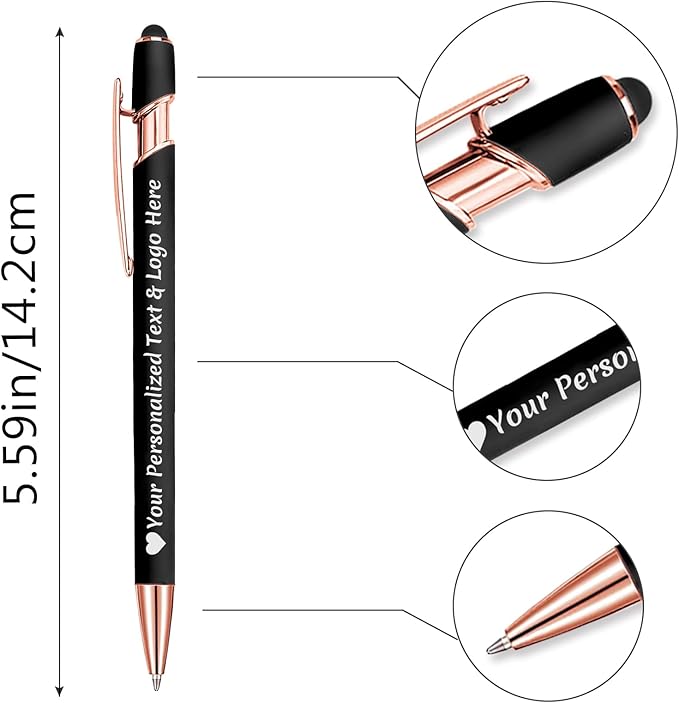 STREADVE Personalized Custom Pens 30 Engraved Writing Pen with Name Logo, Customized Promotional Items Stylus Pen Gifts for Women Realtor Nurse Wedding Business, Rose Gold