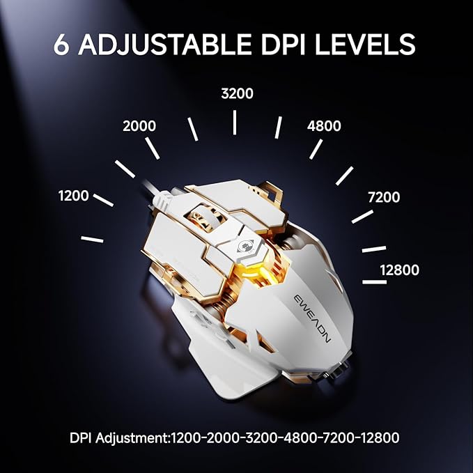EWEADN G5 Wired Gaming Mouse, Ergonomic RGB Computer Mouse, 12800 Adjustable DPI, 9 Programmable Macro Buttons with Rapid Fire Key Compatible for PC/Laptop/Windows-White-DeskLoop Office