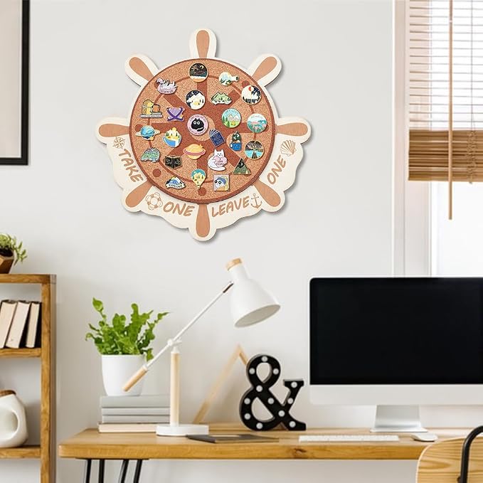 BENECREAT Cork Brooch Board, Wall Cork Tray Nautical Compass Pin Board - Image 6