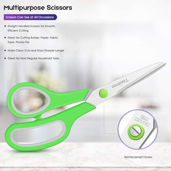 Scissors for Office, Taotree 8" Scissors All Purpose Bulk of 5-Pack, Middle School Supplies Student Teacher Classroom, Sharp Craft Shears for Office Home Sewing Fabric, Right/Left Handles, Same Size