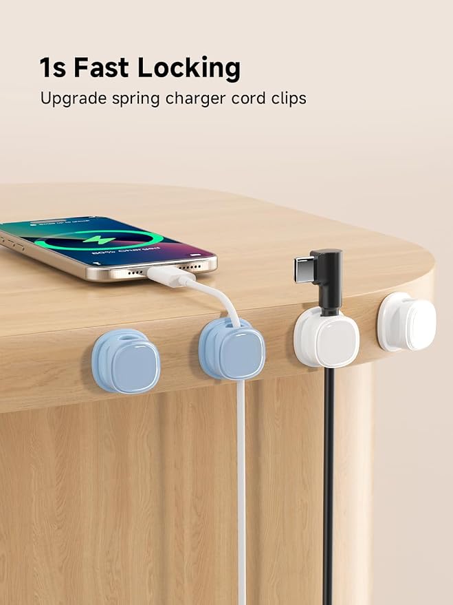 9 Pack Cord Organizer, Spring Cable Management, Adhesive Cute Cable Holder Clips - Image 4