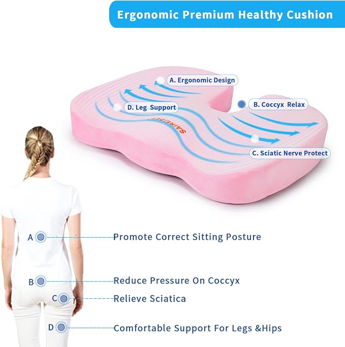 SAIREIDER Office Chair Cushion, Car Seat Cushion, Memory Foam Coccyx Cushion - Image 2