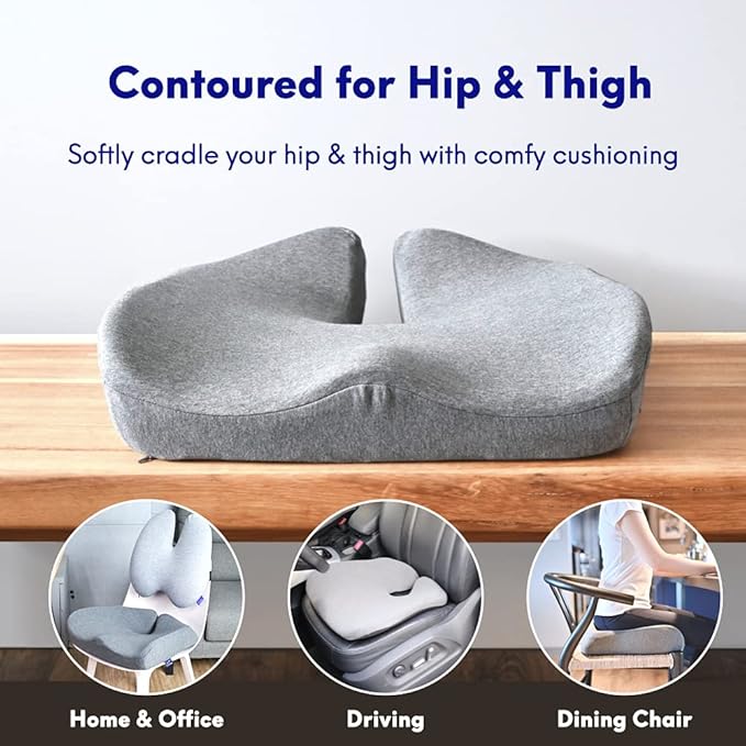 C CUSHION LAB Patented Pressure Relief Seat Cushion for Long Sitting Hours on Office/Home Chair, Car, Wheelchair - Extra-Dense Memory Foam for Hip, Tailbone, Coccyx, Sciatica - Light Grey-DeskLoop Office