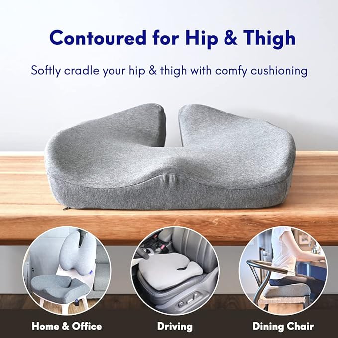 Cushion Lab Patented Pressure Relief Seat Cushion for Long Sitting Hours on Office & Home Chair - Extra-Dense Memory Foam for Soft Support. Car Pad for Hip, Tailbone, Coccyx, Sciatica - Black-DeskLoop Office