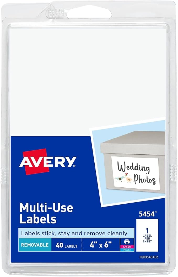 Avery 05454 Removable Multi-Use Labels, 4-Inch x 6-Inch, 40 Labels/Pack by Avery