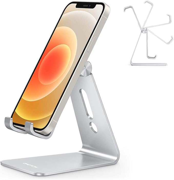 Adjustable Cell Phone Stand, OMOTON Aluminum Desktop Cellphone Stand by OMOTON