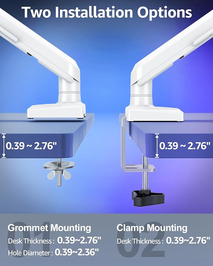 Dual Monitor Mount for 32 27 24 22inch Screens, Gas Spring Monitor Stand for 2 Monitor, Full Adjustable Monitors Desk Mount with C-Clamp＆Grommet Base, Each Arm Holds 4.4-22 lbs, Freelift Pro White-DeskLoop Office