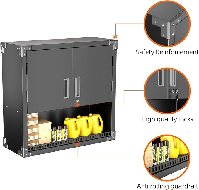 INTERGREAT Metal Wall Storage Cabinet with Locking Door and Adjustable Shelves, 31" Black Wall-Mounted Tool Cabinet for Garage,Warehouse,Office,Basement-DeskLoop Office
