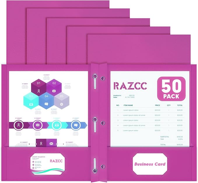 Two Pocket Folders, RAZCC 50 Pack Two Pocket Folders by RAZCC