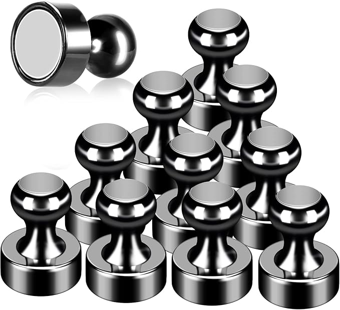 12Pack Fridge Magnets Black,Metal Refrigerator Magnet, Strong Push Pin Magnets for Whiteboard, Refrigerator, Dry Erase Board, Map, Locker Accessories, Office Accessories, Kitchen Accessories-DeskLoop Office