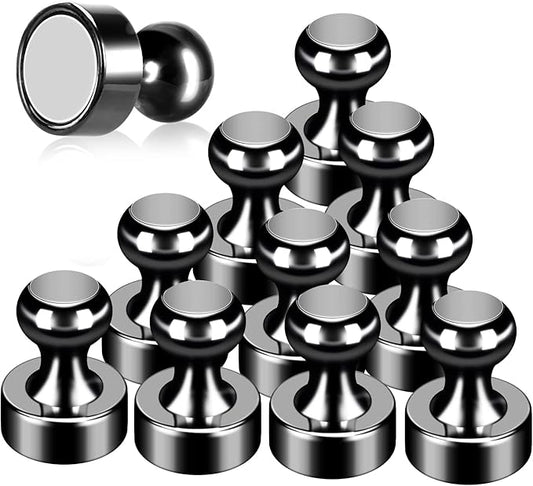 12Pack Fridge Magnets Black,Metal Refrigerator Magnet, Strong Push Pin Magnets for Whiteboard, Refrigerator, Dry Erase Board, Map, Locker Accessories, Office Accessories, Kitchen Accessories-DeskLoop Office