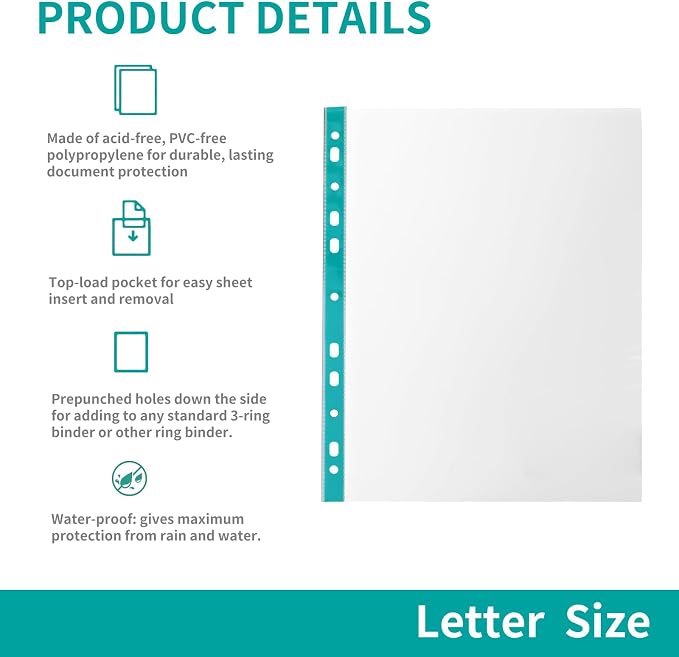 100 Pack Sheet Protectors for 3 Ring Binder 8.5 x 11 Clear Paper Sleeves - Image 3