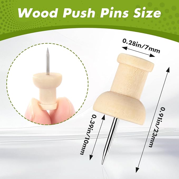 120Pcs Wood Push Pins, Thumb Tacks - Image 2