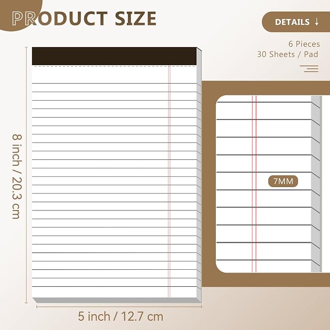 Nichela 5" x 8" Note Pads 6 Pack of Legal Pads Narrow Ruled Notepad - Image 2