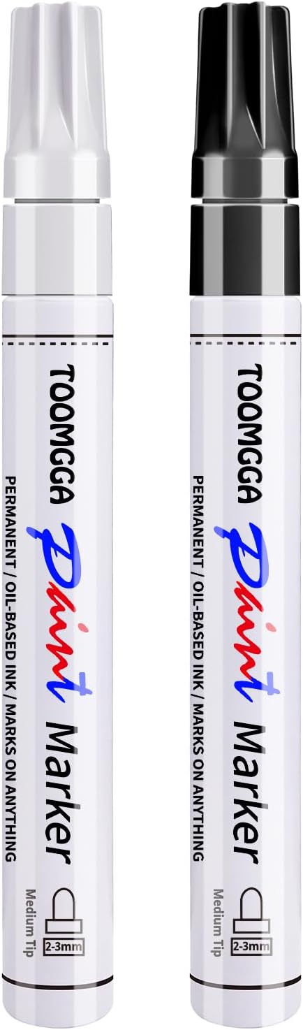 TOOMGGA White and Black Permanent Markers Paint Pens-2 Pack Oil Based Paint by TOOMGGA