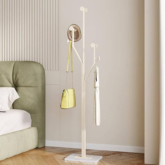 Heavy Duty Coat Rack Tree-shaped Metal Freestanding Coat Tree with Sturdy Marble Base Corner Coat Rack for Bedroom Entryway Hallway 14.96 x 10.24 x 68.9 Inches (White)-DeskLoop Office