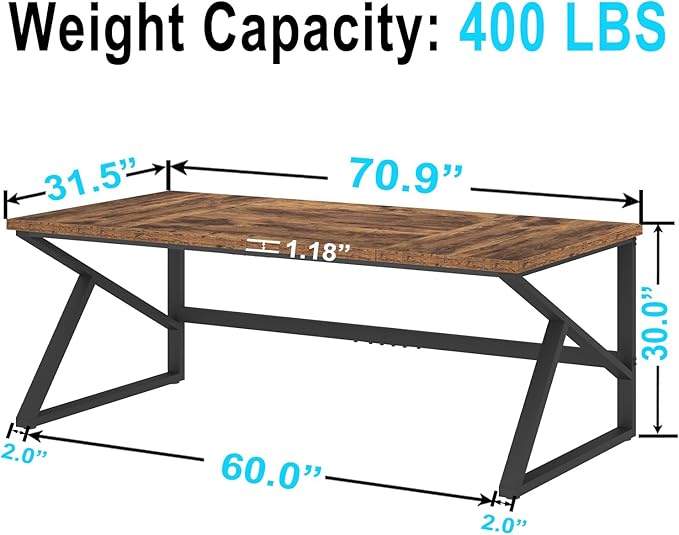 HSH Large Rustic Brown Computer Desk, 70 Inch Home Office Metal Wood Desk for 2 Person, Farmhouse Extra Long Writing Study Gaming Table, Bedroom Living Room PC Laptop Dual Monitor Desk-DeskLoop Office