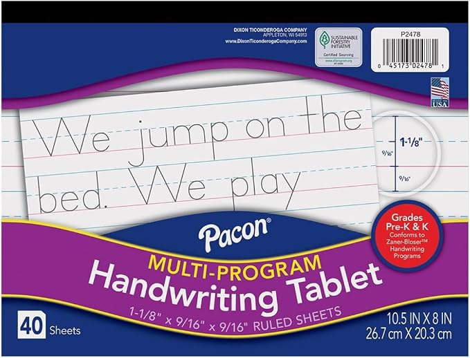 Pacon Long Ruled Handwriting Paper, 24 Tablets | Zaner-Bloser Grades Pre-K & K by Pacon