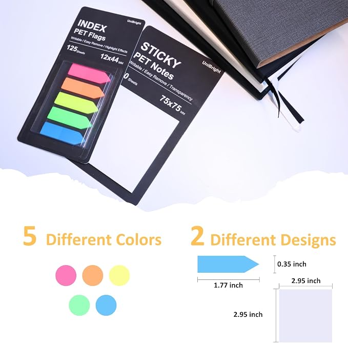 UniBright 175 pcs Arrow Page Tabs & 3x3 Inch Transparent Sticky Notes, Sticky - Image 2