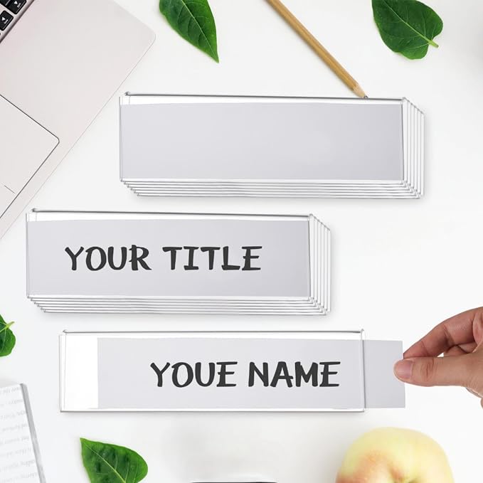 Wonderjune 10 Pack Plastic Cubicle Name Plate Holder 8.5" Wide x 2" High Glass - Image 6