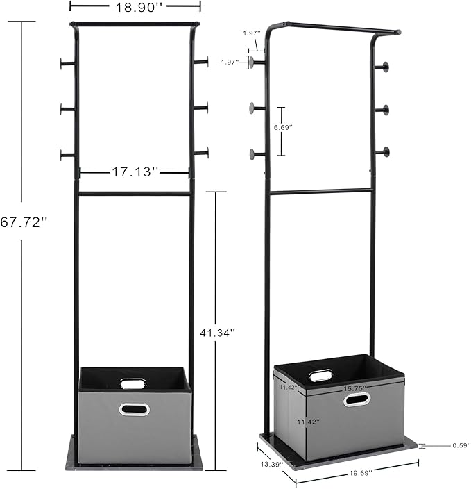 Heavy Duty Coat Rack with Storage Basket Metal Hanging Clothes Rack with Marble Base Modern Standing Clothing Rack for Entryway Bedroom Living Room Hotel 19.69 x 13.39 x 67.72 Inches (Black)-DeskLoop Office