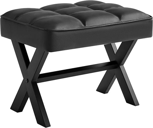 IBUYKE Small 12" H Footrest Stool, Square PU Foot Stool with Metal X-Leg, Multi-Use as Small Side Table, Step Stool for Living Room, Bedroom, Entryway, Office, Black WBD012B-DeskLoop Office