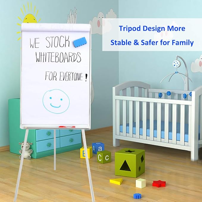 40"x28" Magnetic Dry Erase Board Easel Stand - Adjustable Height Tripod Whiteboard | Includes Flipchart Pad, 6 Magnets & Eraser | Portable Presentation Board for Office, School,White Frame-DeskLoop Office