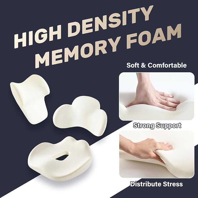 Coverado Seat Cushion and Lumbar Support Headrest Pillow for Car Office Chair, Ergonomic Memory Foam Chair Cushion Back Neck Support Pillow, Sciatica & Back & Tailbone Pain Relief Cushion-Bgray-DeskLoop Office