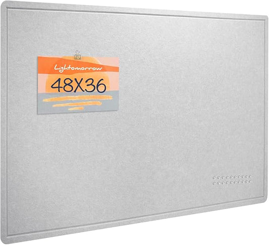 Large Bulletin Board - 48 x 36 Inches, Decorative Felt Pin Board for Wall - 4' x 3' Foldable Photo Display Board with Self-Adhesive Tape, Includes 20 Push Pins - Light Gray