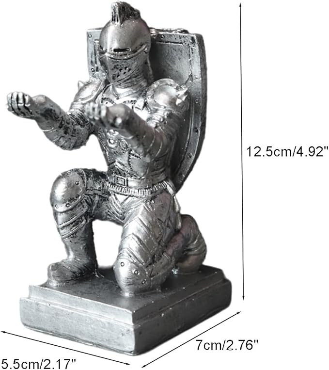 Resin Soldier Shield Knight Decor Statue Pen Holder Base for Desk, Desktop Organizer Pencil Stand Display for Office, School, Home, as Gift for Men Father-DeskLoop Office