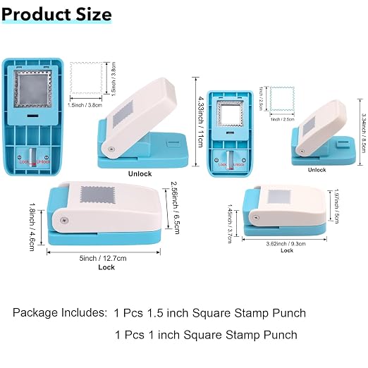 2 Pcs Square Stamp Punch, 1.5 Inch & 1 Inch Stamp Puncher, Stamps Shaped Paper - Image 4