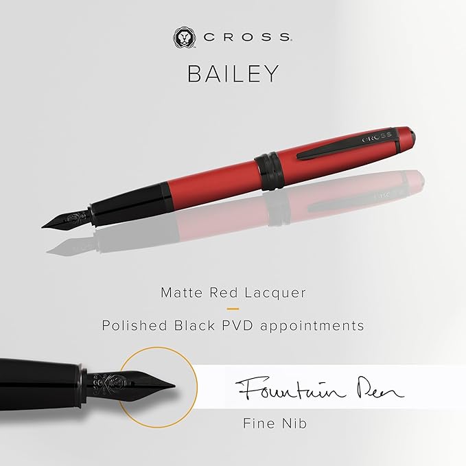 Cross Bailey Refillable Fountain Presented in a Premium Gift Box - Medium Point, Black Ink, Matte Red-DeskLoop Office
