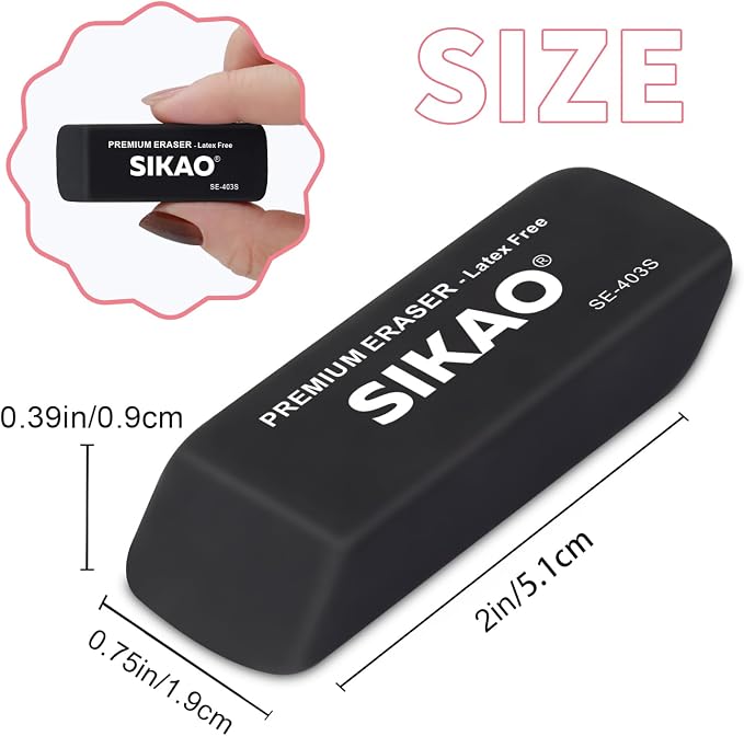 Black Erasers, 6 Pack Block Pencil Erasers | Latex-Free & Smudge-Free Beveled - Image 2