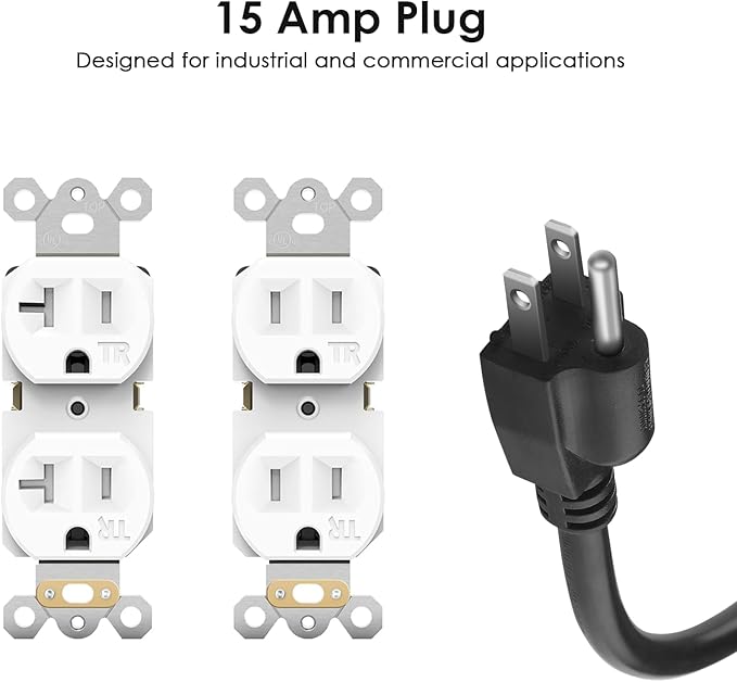JUNNUJ 20 Amp Power Strip Heavy Duty 2 Pack, 4800J Surge Protector Metal Power Bar Multi Angle Mount, 20A Garage 8 Outlet Shop 6-20R T-Slot, 5-15P Adapter 12 Gauge Extension Cord 15 ft for Appliance-DeskLoop Office