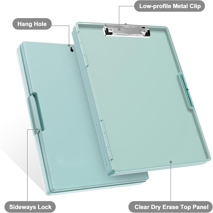 Piasoenc Clipboard with Storage, 8.5 x 11 Clip Boards with 2 Storage, Teal | - Image 8