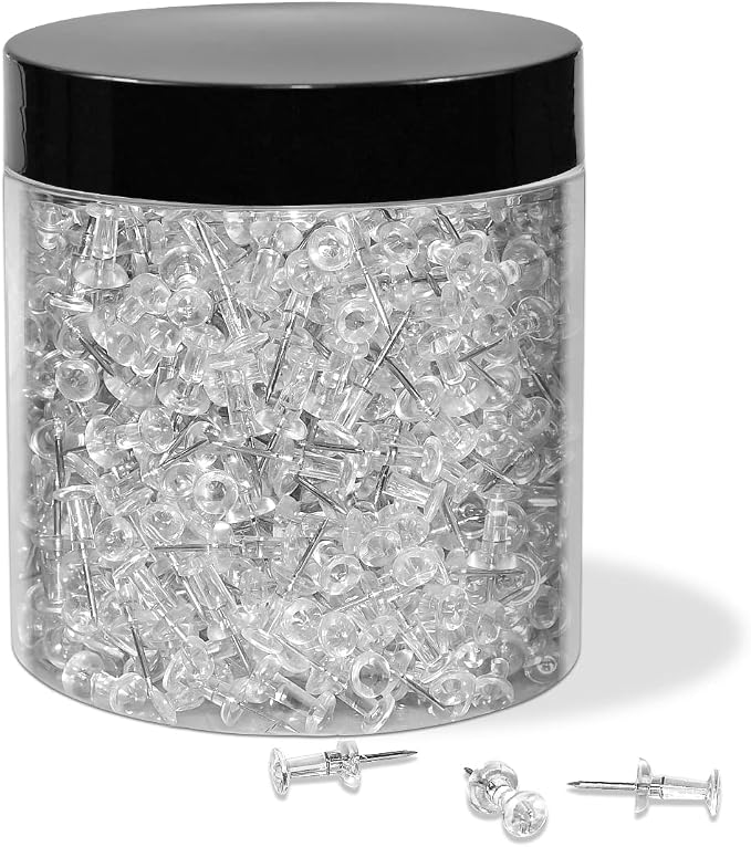 JIKIOU Push Pins Tacks 800 Count in Reusable Box, Standard Clear Thumb Tacks by JIKIOU