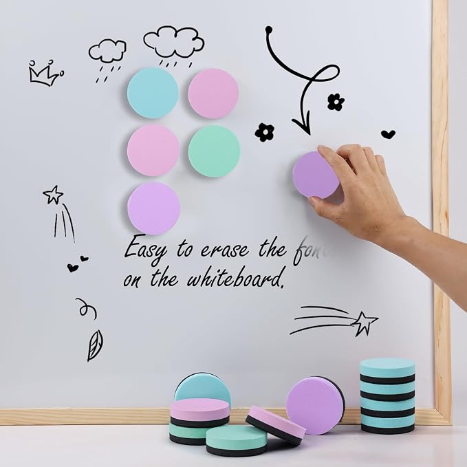 XKDOUS Round Magnetic Whiteboard Eraser 35 Pack, Small Dry Erase Eraser - Image 5