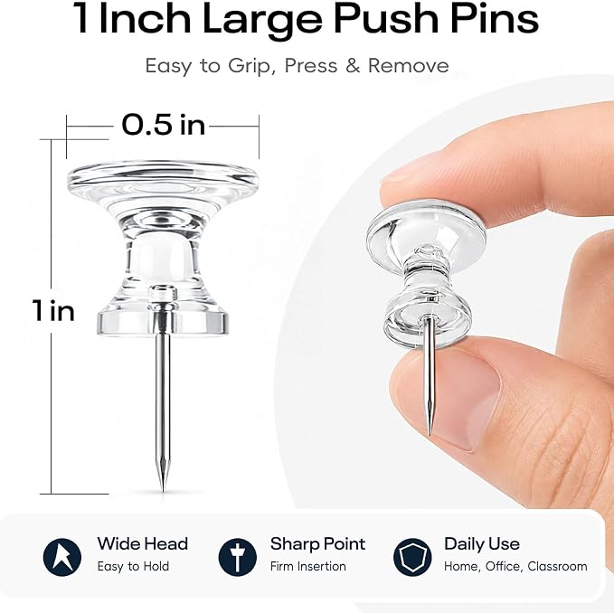 Optomni Giant Push Pins 120 PCS, 1 Inch Large Clear Push Pins Bulk Pack - Image 2