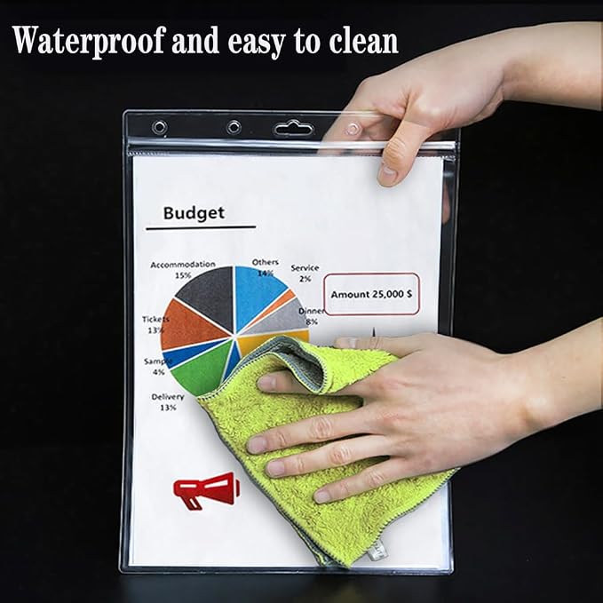 Ollain 10 PCS Job Ticket Holders Waterproof Resealable Zip Dry Erase Document - Image 5