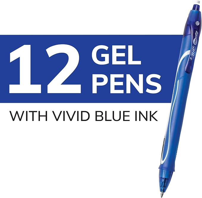 BIC Gelocity Quick Dry Blue Gel Pens, Medium Point, 12-Count Pack, Retractable - Image 2