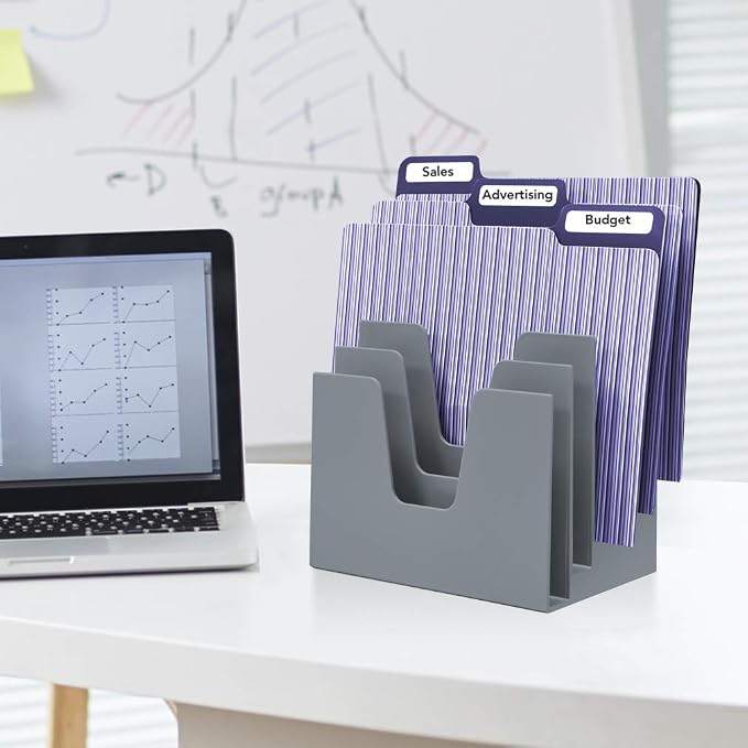 Acrimet 5 Section Incline File Sorter Organizer, Desktop Mail Holder Silver | - Image 2