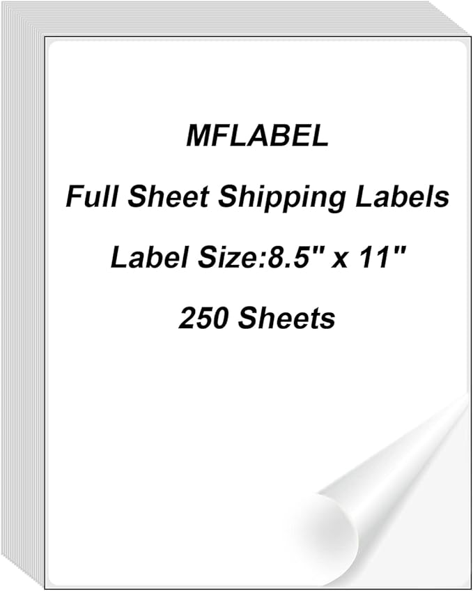 MFLABEL Full Sheet Sticker Labels, Address Labels, White Matte Label Paper, 8-1/2" x 11" Shipping Labels for Laser & Inkjet Printer (250 Labels, 250 Sheets)-DeskLoop Office