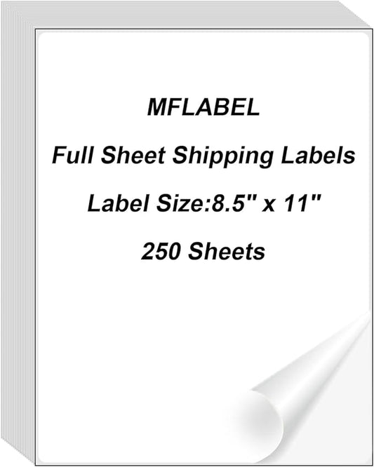 MFLABEL Full Sheet Sticker Labels, Address Labels, White Matte Label Paper, 8-1/2" x 11" Shipping Labels for Laser & Inkjet Printer (250 Labels, 250 Sheets)-DeskLoop Office