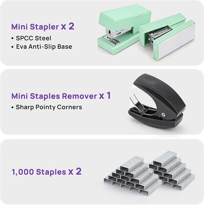 Mini Stapler with 2000 Staples, 30 Sheet Capacity, Jam-Free Small Desktop - Image 3