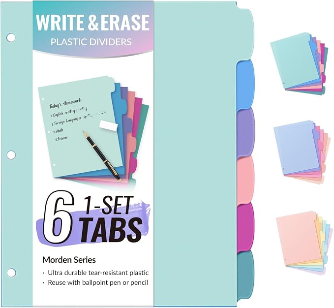 Sooez 6-Tab Durable Plastic Write & Erase Big Tab Dividers by Sooez